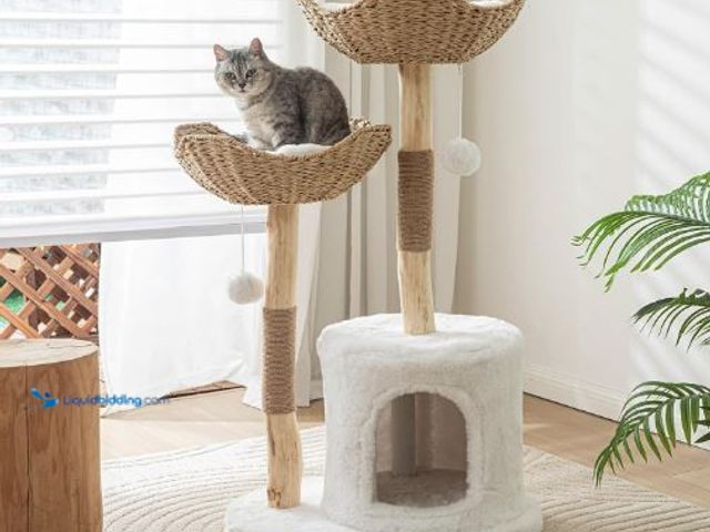 Lot 49-5436610 - Cat Tree Tower, 46 inch Modern Cat Tree for Indoor Cats Large Adult, Luxury Cat Condo with Scratchin...