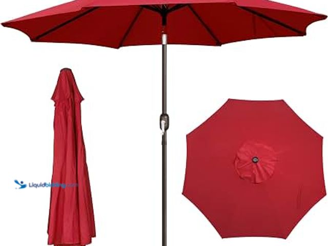 Lot 49-2020941 - Blissun Red 9' Outdoor Patio Umbrella, Outdoor Table Umbrella, Yard Umbrella, Market Umbrella with 8...