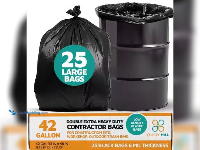 Lot 49-1549347 - PlasticMill 33 in. W x 48 in. H. 42 Gal. 6 mil Black Contractor Bags (25-Count), Model # PM-3348-6-B...