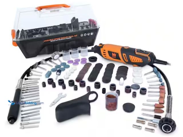 Lot 49-2001175 - WEN 1.3 Amp Variable Speed Steady-Grip Rotary Tool with 190-Piece Accessory Kit, Flex Shaft and Carr...
