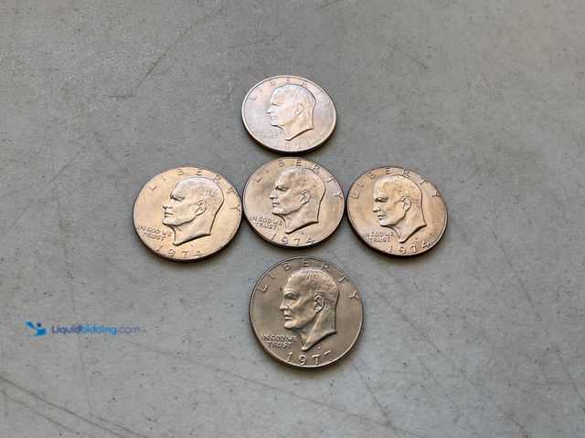 Lot 49-1975497 - LOT OF 5 “IKE” EISENHOWER LARGE ONE DOLLAR COINS INCLUDING 1971, 1974 AND 1977