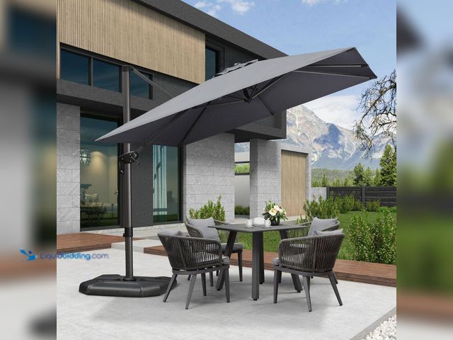 Lot 49-5408109 - PURPLE LEAF 9 ft. Square Aluminum Outdoor Patio Cantilever Umbrella Offset 360° Rotation Umbrella wi...
