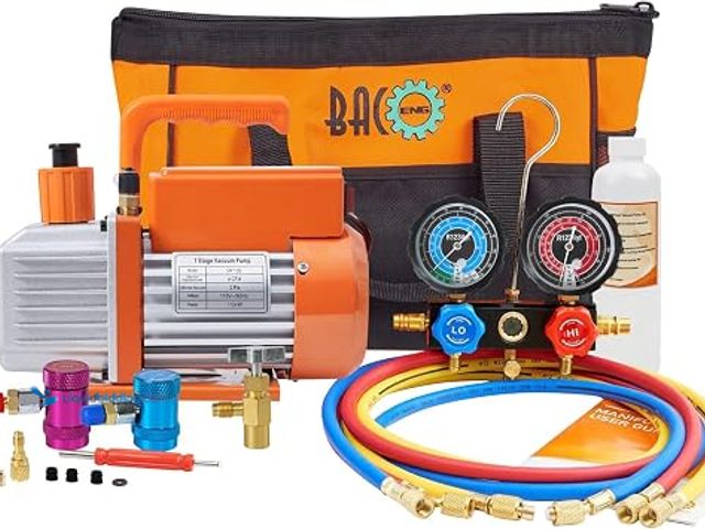 Lot 49-2025623 - BACOENG 4 CFM 1/3HP AC Vacuum Pump and R1234yf Gauge Set, Sparkless Vacuum Pump, 110V HVAC Vacuum Pu...