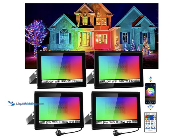 Lot 49-1810579 - 4 FLOODLIGHTS  MEIKEE 60W 6000LM RGBW Flood Lights, 600W Equivalent RGB Color Changing LED Floodligh...