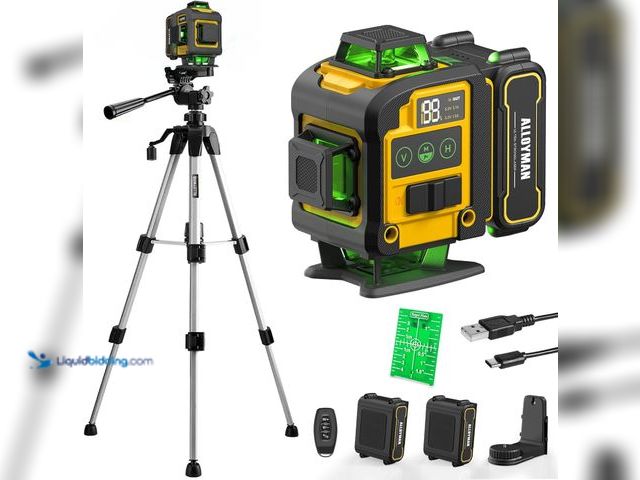 Lot 49-5482042 - Laser Level with Tripod, Alloyman 4x360° Self Leveling Laser Level, Green Line Laser 4D Laser Levele...