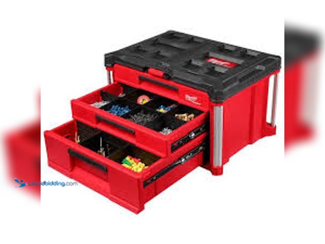 Lot 49-5489227 - Milwaukee PACKOUT 22 in. Modular 3-Drawer Multi Drawer Tool Box with Metal Reinforced Corners and 50...