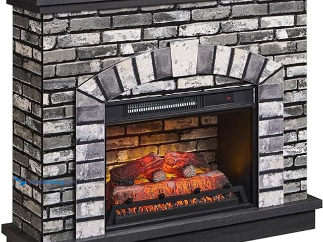 Lot 49-5411577 - Farmhouse Electric Fireplace with Mantel, 42" Fireplace TV Stand w/23'' Freestanding Electric Firepl...