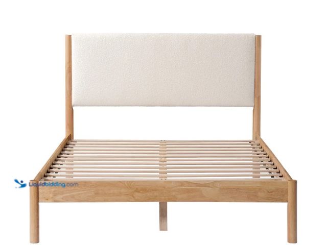 Lot 49-5552935 - Ardin Solid Wood Bed Frame With Cream Boucle Upholstered Headboard. New