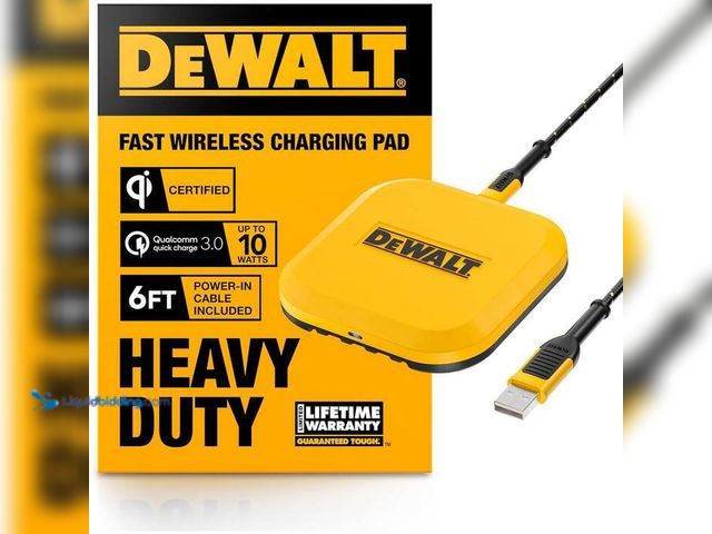 Lot 49-2024100 - DEWALT Fast Wireless Charging Pad. Model # 141 0476 DW2. MSRP $ 44. Slightly used, has attachments, ...