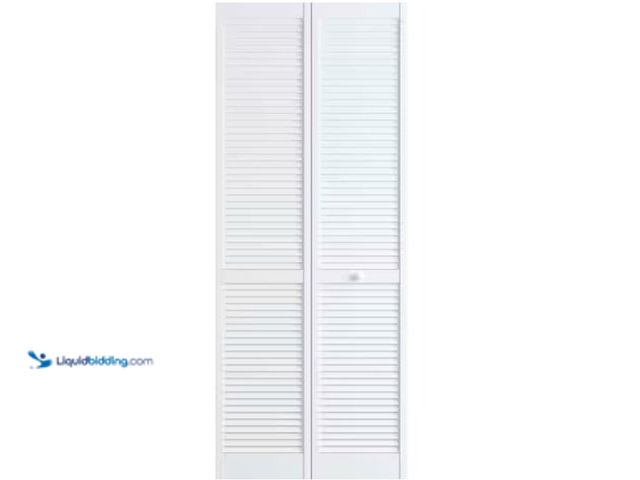 Lot 49-3614824 - Veranda 30 in. x 80 in. Louver/Louver Solid Core White Painted Pine Wood Bifold Door with Hardware, ...