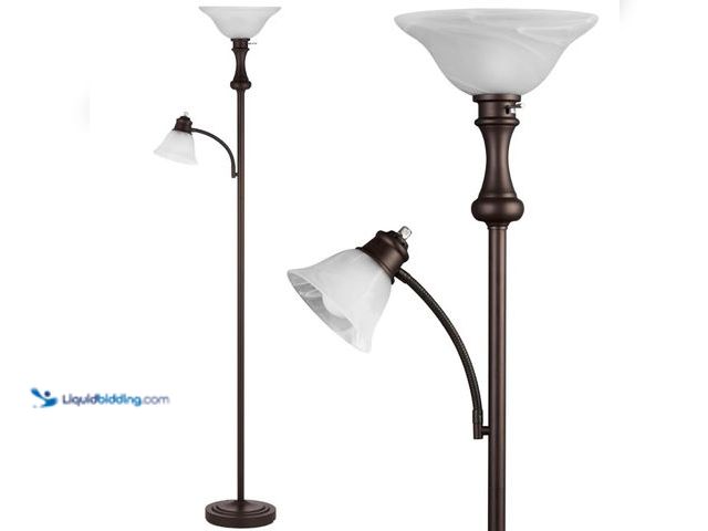 Lot 49-5538885 - Leasgy 71" Torchiere Floor Lamp, Glass Shade, Adjustable Arc Light, Red Brown, Model 105-B. Unused w...