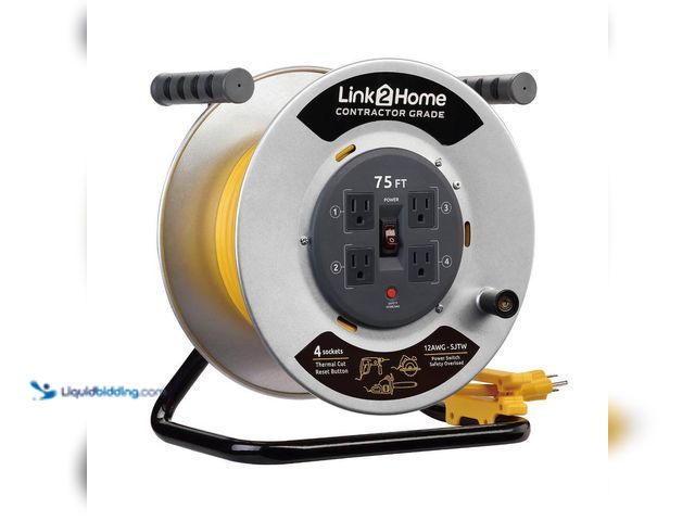 Lot 49-5487010 - Link2Home
75 ft. 12/3 Extension Cord Storage Reel with 4 Grounded Outlets and Overload Circuit Brea...