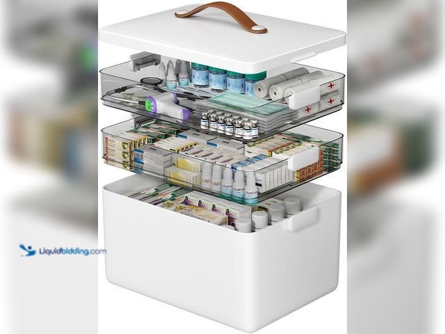 Lot 49-5453157 - CTIME 3-Tier Medicine Organizer - Portable Medicine Cabinet with Leather Handle, Empty First Aid Kit...