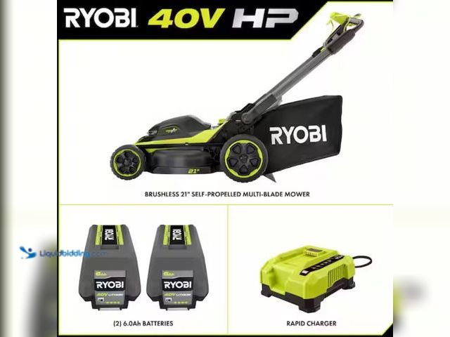 Lot 49-1623713 - RYOBI 40V HP Brushless 21 in.Cordless Walk Behind Multi-Blade Self-Propelled Lawn Mower  w/ (2) 6.0A...