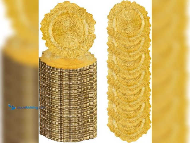 Lot 49-5544717 - 100PCS Bright Gold Charger Plates Bulk- 13in Round Plastic Chargers for Dinner Plates- Floral Reef T...