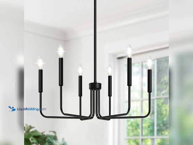 Lot 49-5433761 - Black Chandelier, 6-Light Farmhouse Chandelier for Dining Room Lighting Fixtures Hanging, Dining Lig...