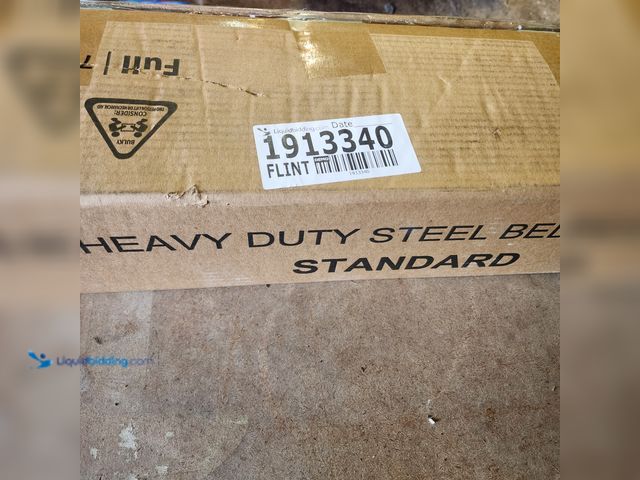Lot 49-1913340 - A full size heavy duty steel bed frame steel inbox