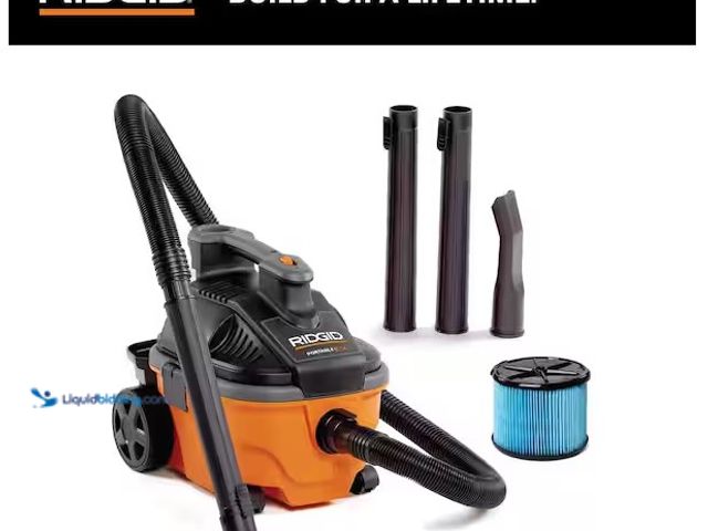 Lot 49-3639332 - RIDGID 4 Gal. 5.0 Peak HP Portable Shop Vacuum Wet Dry Vac with Fine Dust Filter, Locking Hose and A...