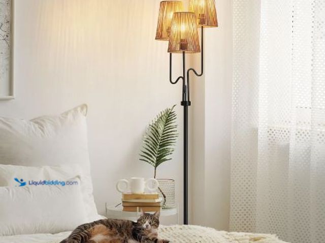 Lot 49-5436491 - Boho Floor Lamp, 68in. Rattan Floor Lamps with Rattan Shade,3 Light Tree Standing Lamp for Bedroom,N...