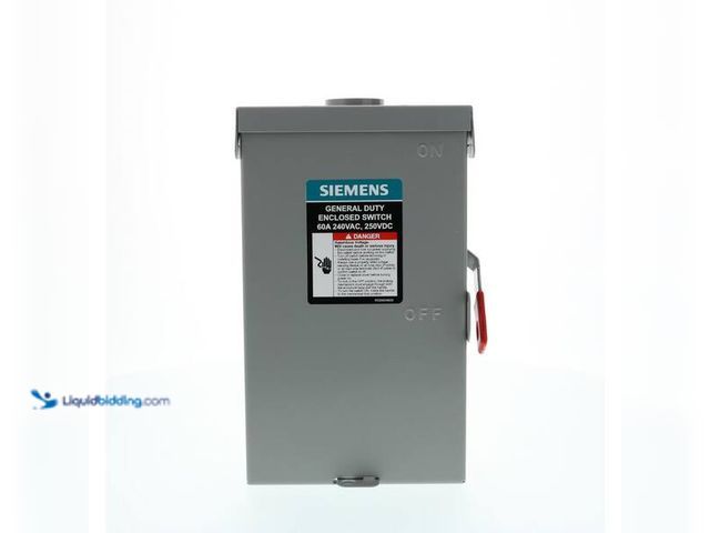 Lot 49-5452719 - Siemens
General Duty 60 Amp 2-Pole 3-Wire 240-Volt Fusible Outdoor Safety Switch. SKU # 1004395007 ...