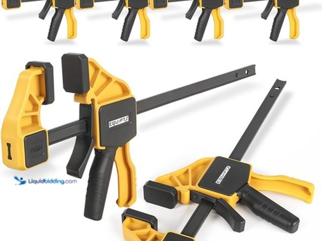 Lot 49-1576829 - EQUIPTZ 6-Piece Heavy Duty Bar Clamp Set for Woodworking 4 pcs 6 in, 2 pcs 12 in Model #376592754970...