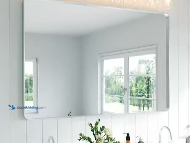 Lot 49-2006142 - TOOLKISS 60 in. W x 40 in. H Rectangular Aluminum Framed Wall Bathroom Vanity Mirror in Silver, Mode...