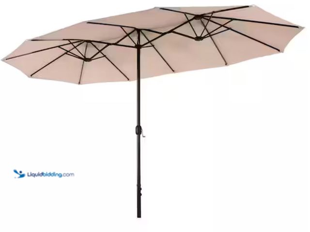 Lot 49-3614534 - PHI VILLA 13 ft. Market No Weights Patio Umbrella 2-Side in Beige, Model # E02GM010-M, Unused.  Ref#...