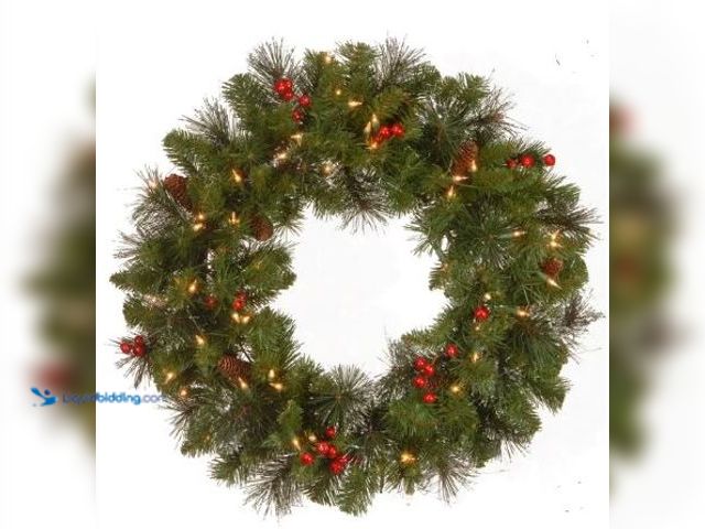 Lot 49-1544856 - 24" Prelit Crestwood Spruce Christmas Wreath Clear Lights - National Tree Company, Model # 84301623,...