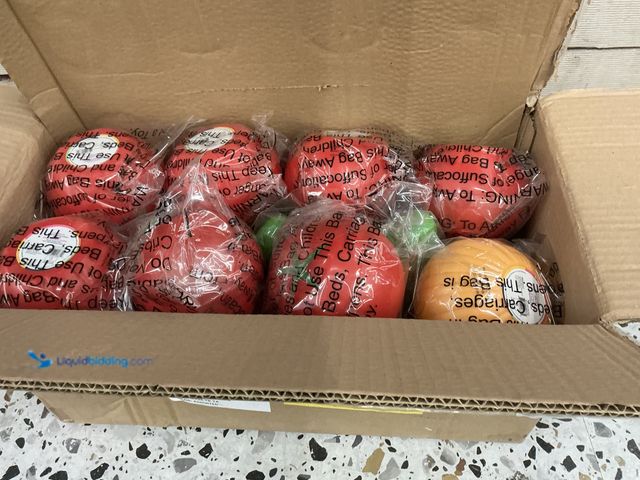 Lot 49-3564607 - Box Of Assorted toy vegetables, tomato, pumpkin, Unused.