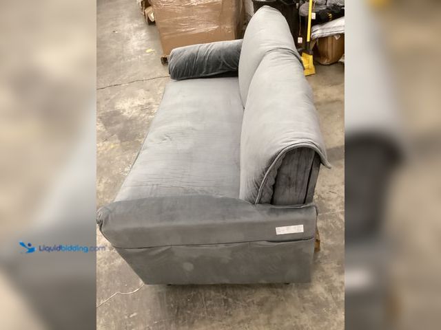 Lot 49-5438482 - Grey Satin Love Seat Couch. Item is Unused