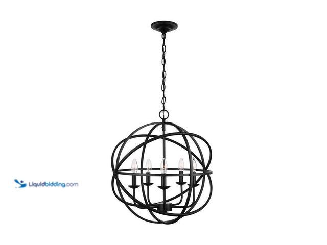 Lot 49-2024700 - Home Decorators Collection Sarolta Sands 5-Light Black Chandelier Light Fixture with Caged Globe Met...