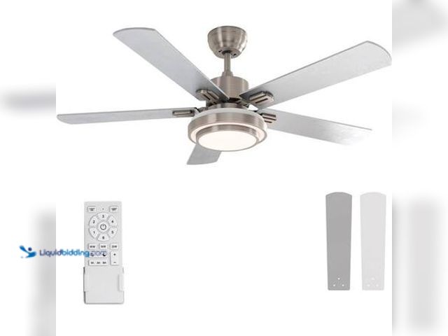 Lot 49-5553332 - FINXIN 52 in. Indoor Integrated LED Ceiling Fan 5-Blades Brushed Nickel with Remote Control Model # ...