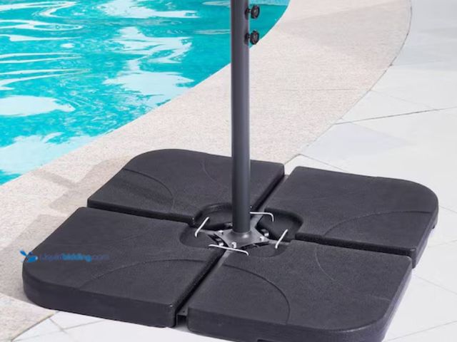 Lot 49-3614423 - Outdoor Offset HDPE Plastic Umbrella Base, 176 lbs. Umbrella Stand for Patio Umbrella in Black, Mode...