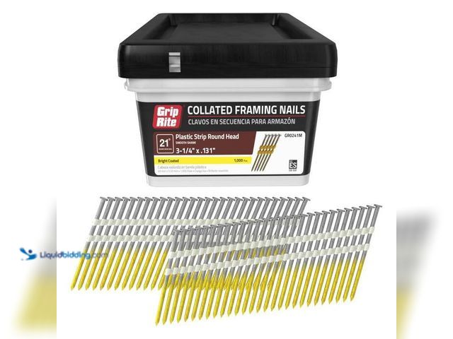 Lot 49-2023241 - Grip-Rite 3-1/4 in. x 0.131 in. 21° Plastic Collated Bright Coated Smooth Shank Round Head Framing N...