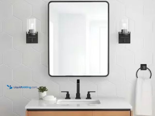 Lot 49-5436520 - Glacier Bay 24 in. W x 30 in. H Rounded Corner Rectangular Matte Black Medicine Cabinet with Mirror....