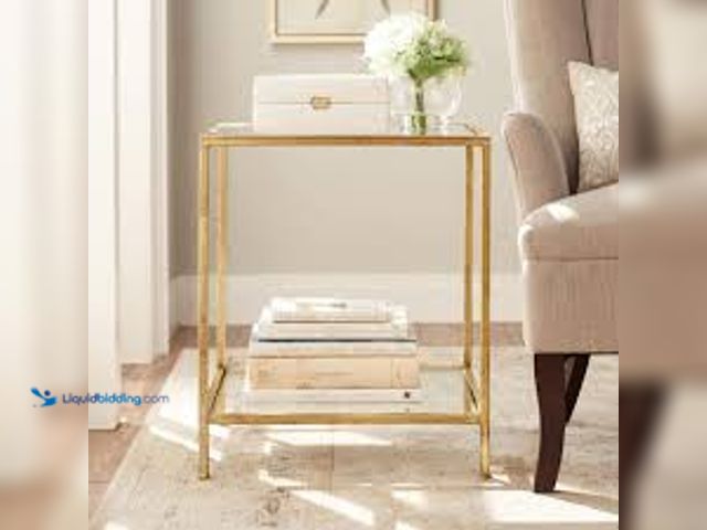Lot 49-5485376 - Home Decorators Collection Bella Square Gold Metal and Glass Side Accent Table (20 in. W x 24 in. H)...