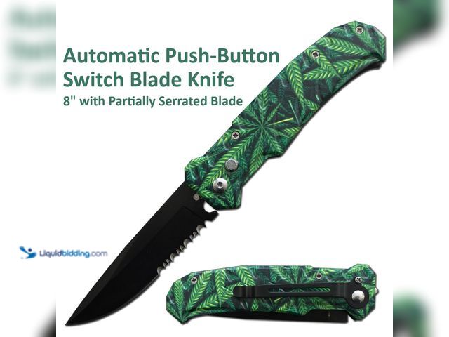 Lot 49-1820481 - Automatic Push-Button Switch Blade Knife 8" Green Leaf - NEW - This automatic knife is excellent for...