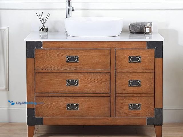 Lot 49-1548912 - Benton Collection 42" Benton Collection Vessel Sink Bathroom Vanity, Asian style Akira Model # CF-35...