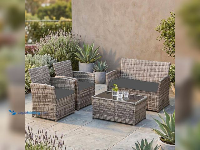 Lot 49-5546027 - Versatile Gray 4-Piece Patio Furniture Set Outdoor Wicker Conversation with Gray Cushions and Table ...