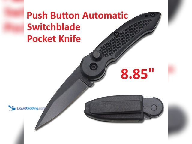Lot 49-1616235 - Push Button Automatic Switchblade Pocket Knife with 5.85" Black with Belt Case - NEW - This mini swi...