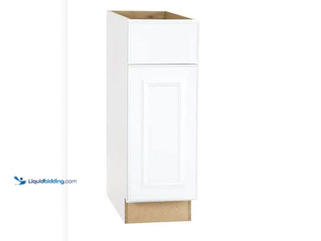 Lot 49-1577331 - Hampton Bay Hampton 12 in. W x 24 in. D x 34.5 in. H Assembled Base Cabinet in Satin White, Model # ...
