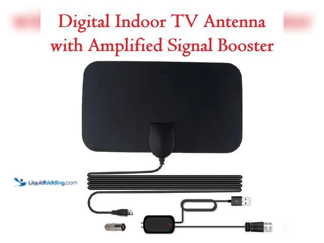 Lot 49-1616197 - Digital Indoor TV Antenna with Amplified Signal Booster 4K HD 1080P 8.25"W x 4.75"T Black - NEW - Ge...
