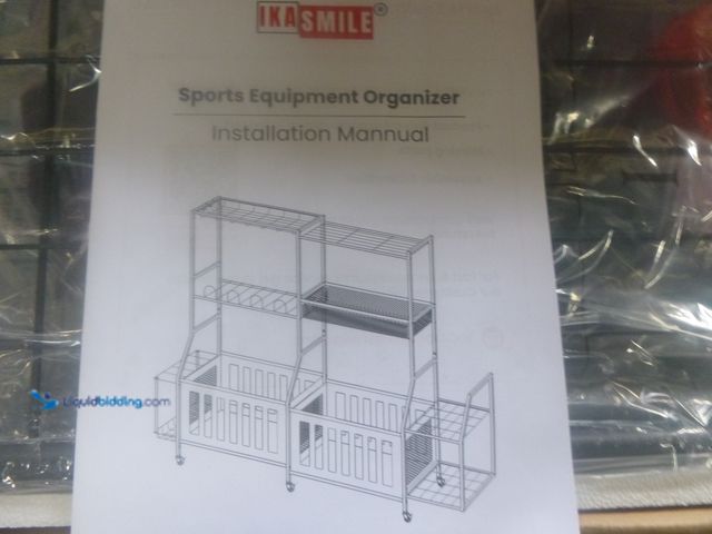 Lot 49-3462956 - Ikasmile Garage Sports Equipment Organizer, Ball Storage Rack, Rolling Sports Ball Storage Cart, Bla...