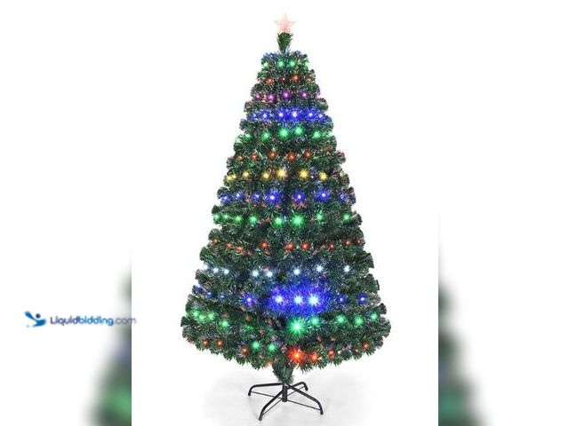 Lot 49-1546231 - Costway - 7'Pre-Lit Christmas Tree Fiber Optic Multicolor LED Lights - Green, Model # COST00419, Unu...