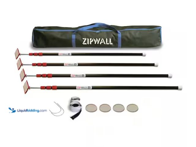 Lot 49-1570194 - (4-Pack) Zip Wall 10 ft. Stainless Steel Dust Barrier Poles with 2-Adhesive Zippers and a Carry Bag,...