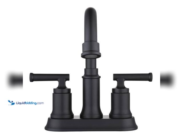 Lot 49-5412652 - Glacier Bay Oswell 4 in. Centerset 2-Handle High-Arc Bathroom Faucet in Matte Black, Unused.