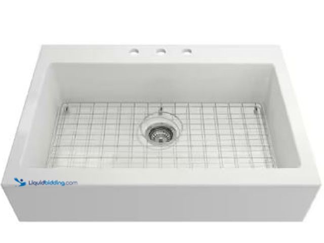 Lot 49-1517192 - Glacier Bay
34 in. Farmhouse/Apron-Front Single Bowl White Fireclay Kitchen Sink with Bottom Grid M...