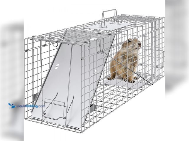 Lot 49-1631074 - VEVOR Live Animal Cage Trap, 31" x 10" x 12" Humane Cat Trap Galvanized Iron, Folding Animal Trap wi...