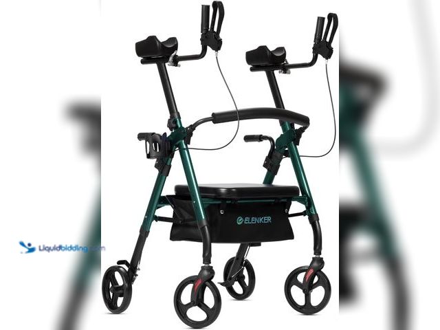 Lot 49-3515938 - ELENKER Heavy Duty Upright Walker, Bariatric Stand Up Rollator Walker with Extra Wide Padded Seat & ...