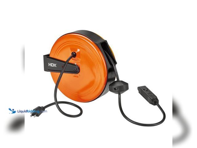 Lot 49-2024636 - HDX 30 ft. 16/3 Retractable Cord Reel with 3 Grounded Outlets in Orange. Model # EM-REL-300N-HDX. MS...